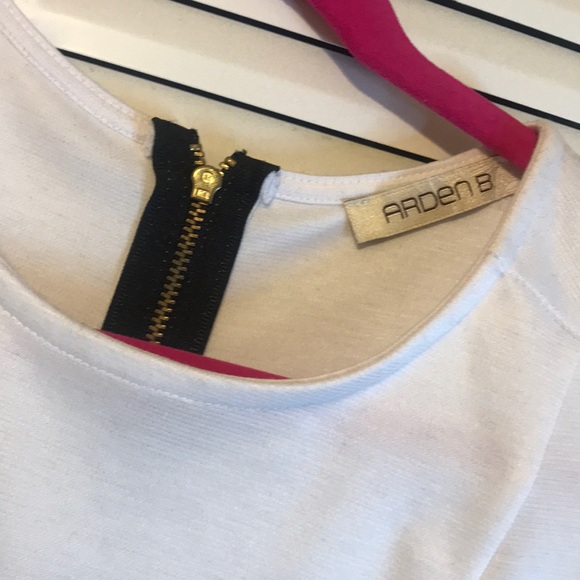 White Knit/Black Leather Perforated Peplum Top - Picture 3 of 4